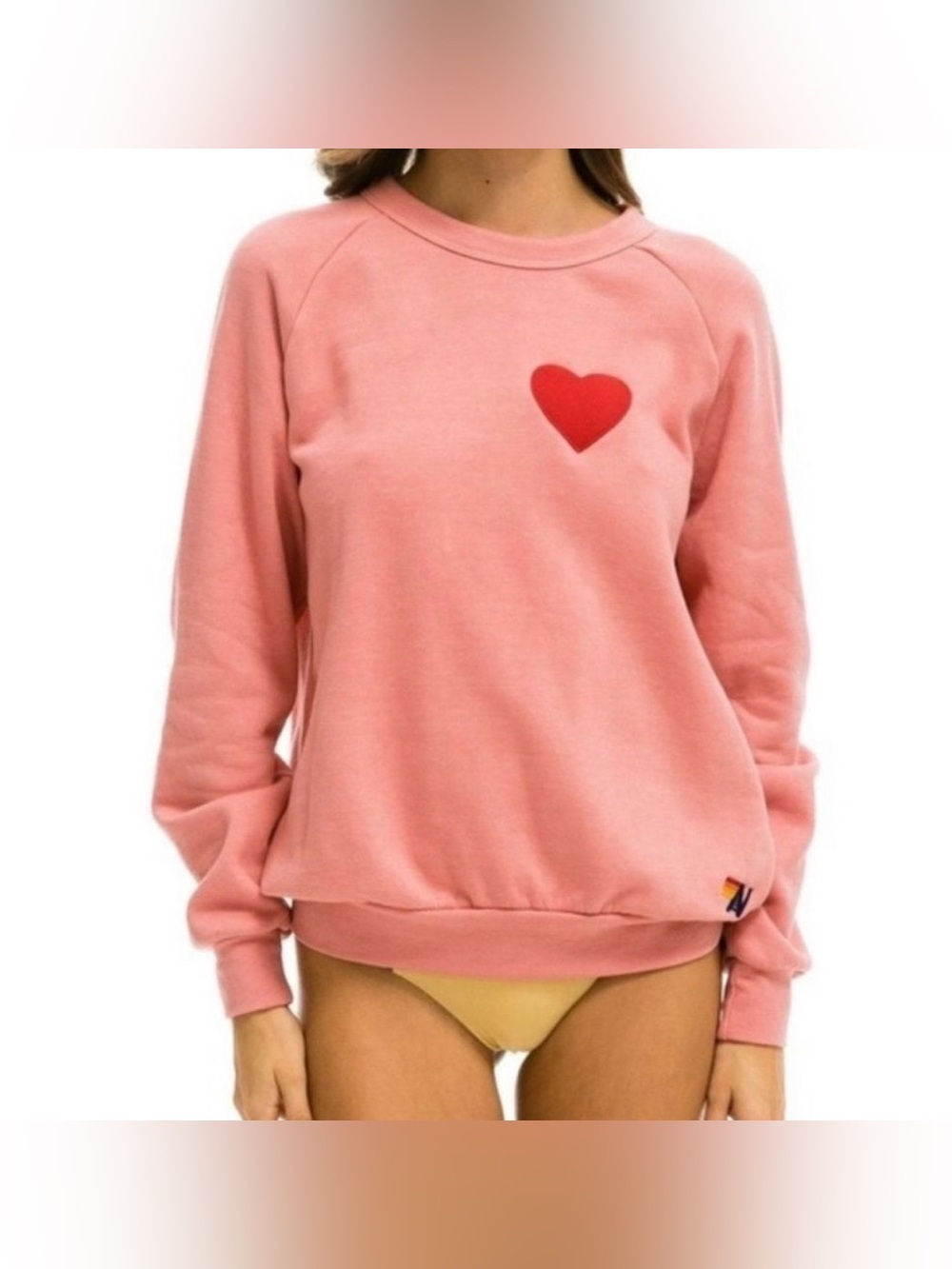 Aviator Nation Pink Heart Embroidered Crewneck Sweatshirt Size XXL
